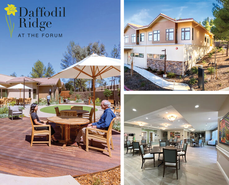 Daffodil Ridge collage of outdoor patio, dining room and exterior building